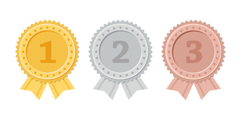 Gold, silver and bronze medal awards with ribbons. Vector design.