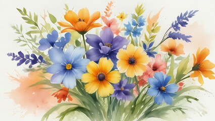 Obraz premium Watercolor drawing of a bouquet of flowers on a white background
