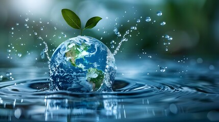 Saving water and world environmental protection concept. Eearth, globe, ecology, nature, planet concepts