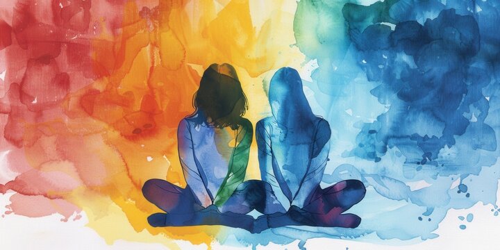 Depression coping strategies flat design top view wellness watercolor triadic color scheme