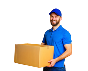 a delivery man lifting parcels box isolated on white background