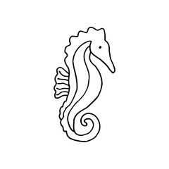 Seahorse, underwater animal. Fish. Doodle. Vector illustration. Hand drawn. Outline.