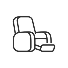 Fototapeta premium Recliner chair with footrest, linear icon. Line with editable stroke