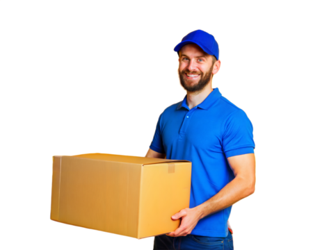 a delivery man lifting parcels box isolated on white background