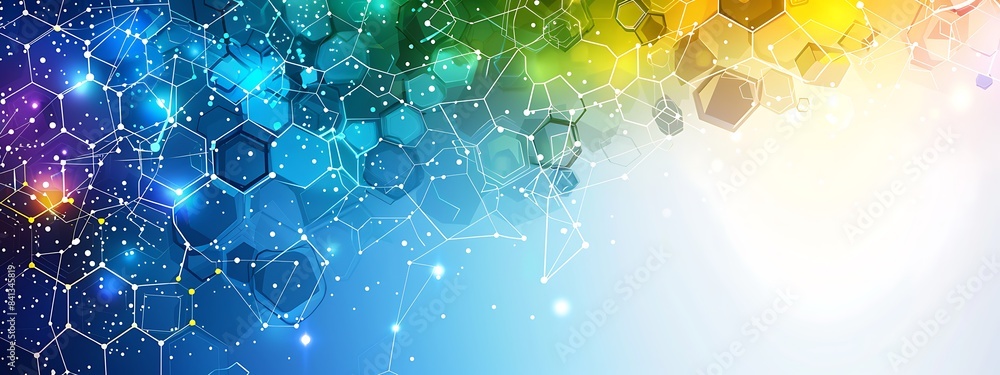 Poster Abstract background with hexagons and digital connections on white background vector illustration