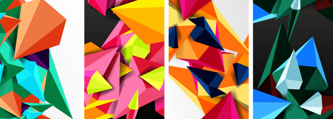 Set of triangle geometric low poly 3d shapes posters