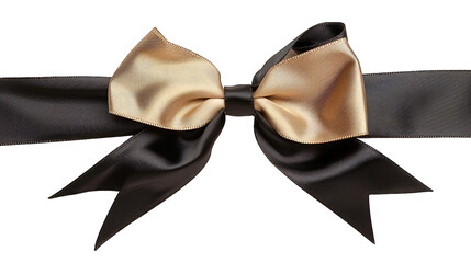 Elegant black and gold ribbon bow. Perfect for gift wrapping, decoration, or festive occasions. High-quality stock photo for various uses.