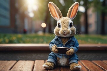 Fantasy image of Rabbit Using a Smartphone