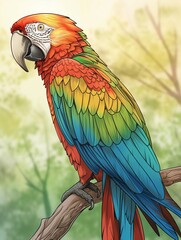 Obraz premium A vivid parrot with colorful feathers perches on a branch.