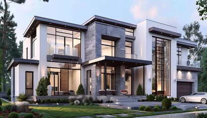 Modernist villa  embracing bauhaus legacy with geometric lines and minimalist interiors