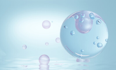 bubbles floating on water surface. 3d illustration.