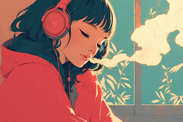 Joyful Girl Listening to Music with Headphones - ヘッドフォンで音楽を聴く楽しい女の子