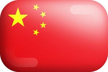 China Official National Flag 3D Rounded Glossy Icon Isolate Design Element