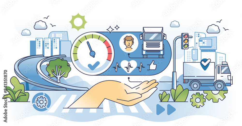 Poster driver behavior monitoring for performance efficiency hands outline concept, transparent background.