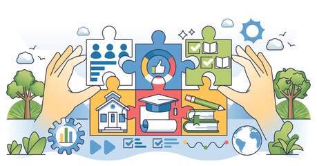 Big data in education for information collection outline hands concept, transparent background. Gathering knowledge about e-learning, literature and scientific researches illustration.