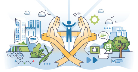 Employee retention with human resources management outline hands concept, transparent background. Loyalty and labor satisfaction to retain colleagues illustration.