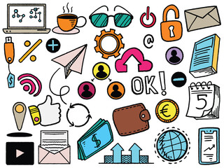 hand drawn doodle business marketing symbol set elements. Banking and finance concept illustration.