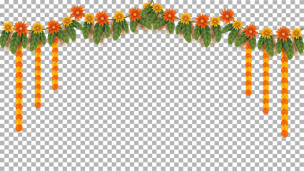 Vector illustration of Traditional Indian floral garland with marigold flowers and mango leaves , decorating home on Hindu festival and holidays © ganesh_502