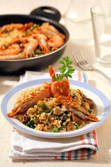 Rice with mushrooms and shrimps.