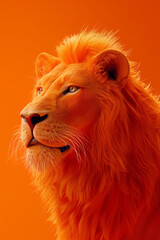 Naklejka premium orange lion, orange smooth background , simple style, photo realistic 3d rendering