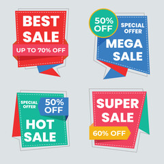 Set of vector red starburst, sunburst badges. Simple flat style vintage labels, stickers with sale discount text. Sale quality tags and labels. Template banner shopping badges.