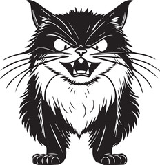 Black and white angry cat vector illustration