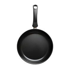 Black frying pan with a non-stick teflon coating, isolated on white background