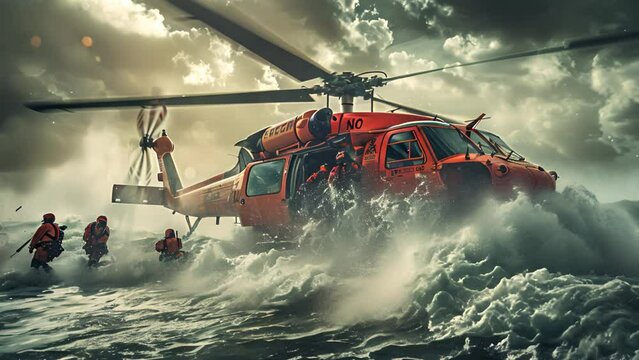 Landing rescue helicopter, Rescue, Emergency concept. Ai Footage.