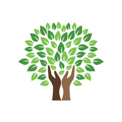 Obraz premium Human hands and tree logo design vector template