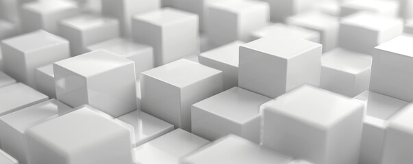 Abstract 3D geometric white cube box with random shifted blocks background wallpaper banner with copy space