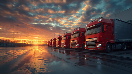 Fototapeta premium A collage showcasing transportation across time and place, from a train speeding through a city at night to a lone truck on a sunset highway