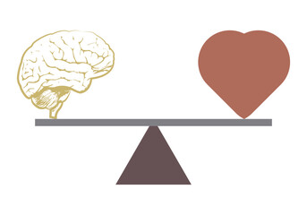 Balanza en equilibro entre cerebro y corazón
