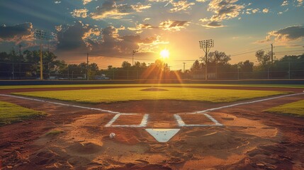Backdrop, softball field, sunrise. Generative AI.
