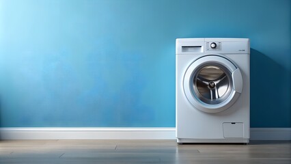 washing machine on a blue background with copy space