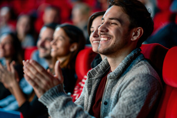 Fototapeta premium a man and woman sitting in a theater