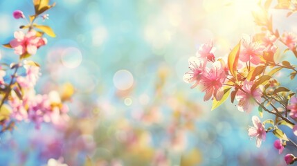 Clear blue sky with warm blurred glow, springtime