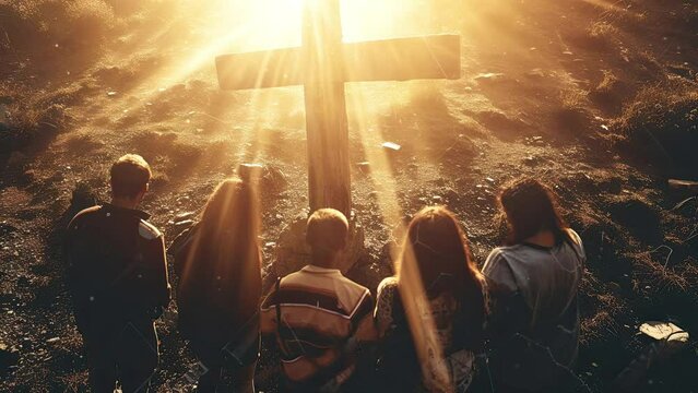 Christian worship, hands reaching holy cross