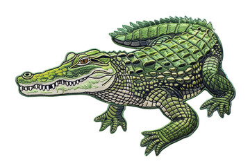 Obraz premium Detailed Crocodile Embroidery Patch Wildlife, Green, Textured, Sew-On, Decorative