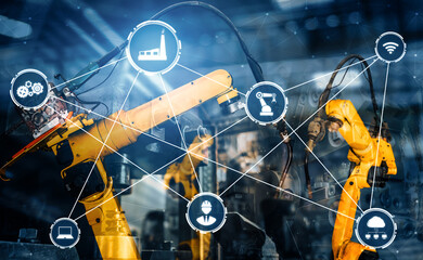 MLP Smart industry robot arms for digital factory production technology showing automation...
