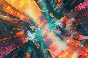 close up horizontal illustration of abstract colourful shiny and reflecting psychedelic background