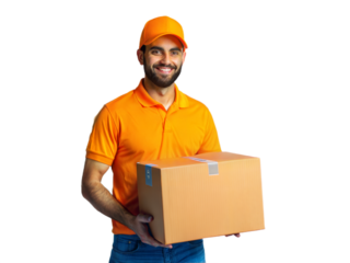 a delivery man lifting parcels box isolated on white background