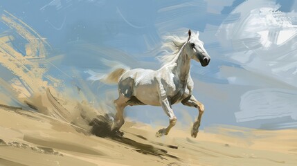 Obraz premium white horse jumping in the desert illustration