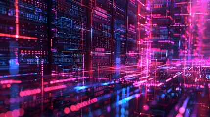 Crowded servers whirring to process and store the vast amounts of data collected from the energy grids monitoring system.