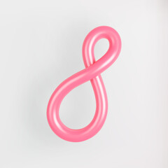 3D Pink Script Number 8 on light background. Cute Cursive Bubble typography symbol vector illustration.