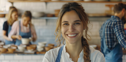 Woman takes part in pottery class
