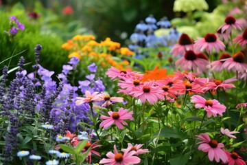 Obraz premium Sun-kissed Summer garden flowers. Nature wild. Generate Ai