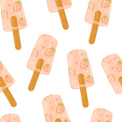 Tasty ice cream. Backdrop with delicious frozen creamy refreshing summer desserts. Hand drawn vector seamless pattern for fabric, textiles, wrapping paper, cover, banner