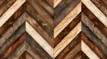 A pattern of wooden chevron planks, with each piece displaying different wood tones and textures for an organic feel