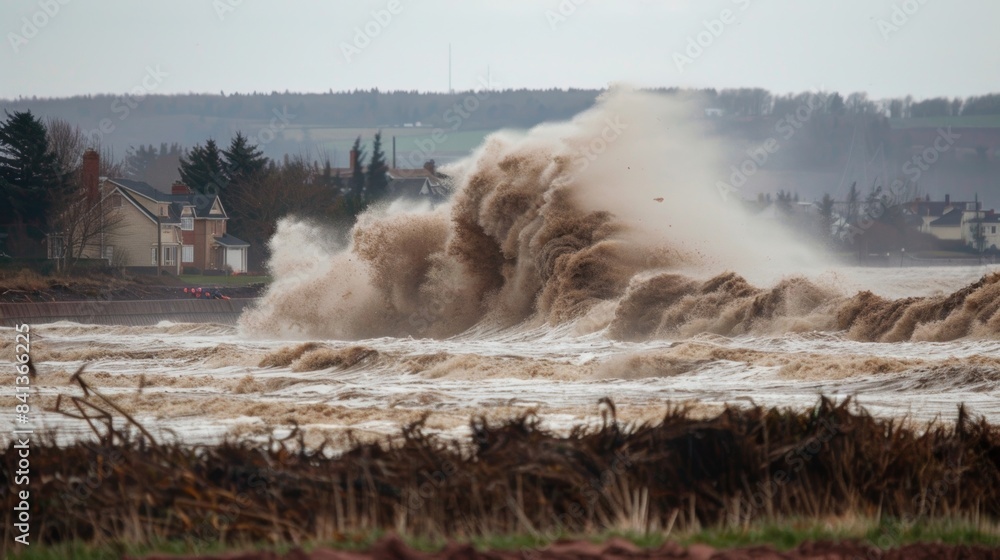 Poster the towering tidal bore seems to swallow everything in its path leaving a trail of chaos and destruc