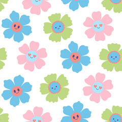 Seamless pattern with cute simple flowers. Vector graphics.